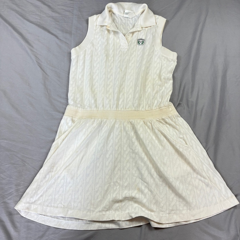 Nike Tennis Dress Women Large White VTG 90s 80s Cable Knit Mesh Crest Logo